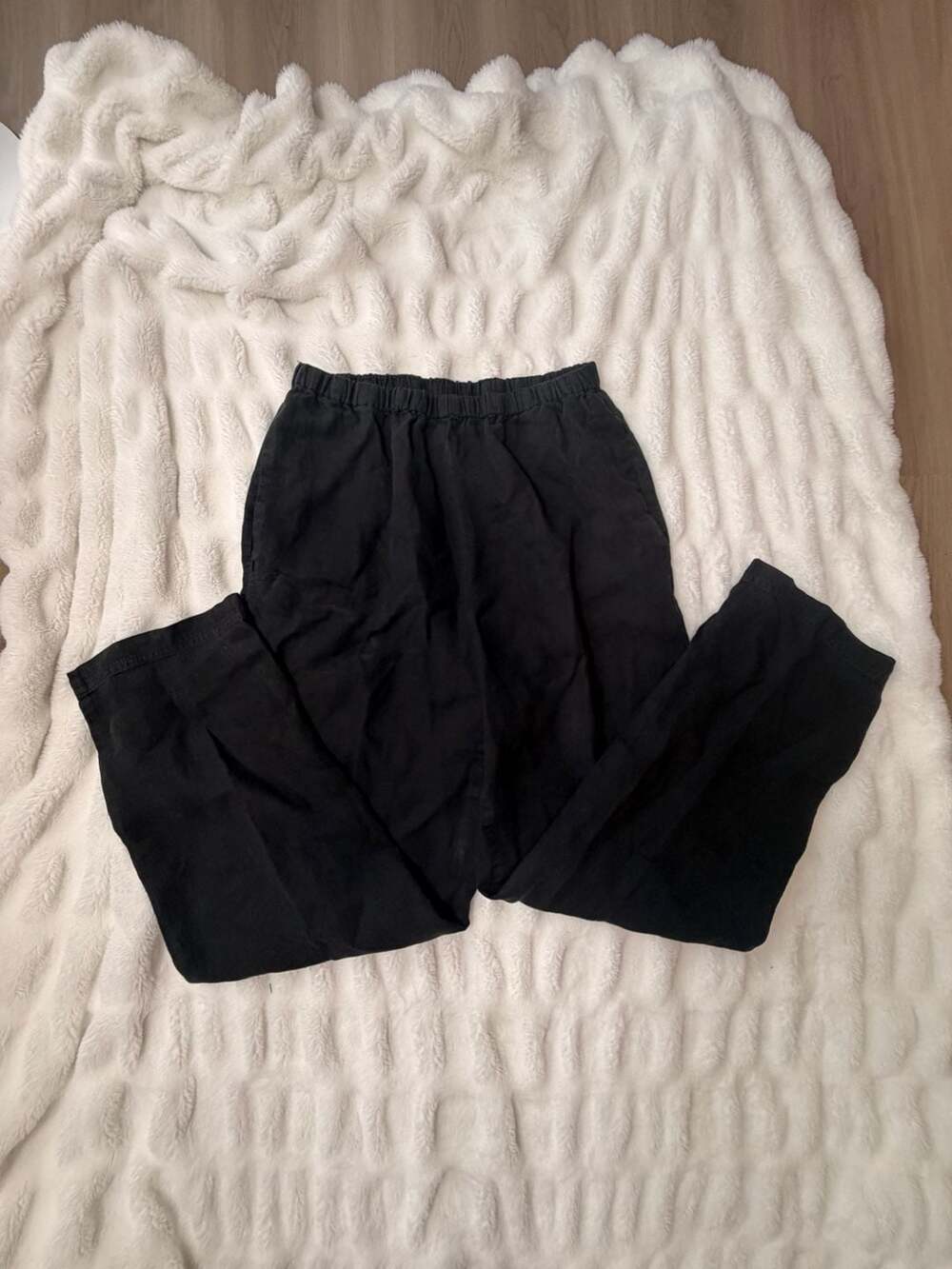 FLAX Black Linen Elastic Waist Pull-On Pants medium